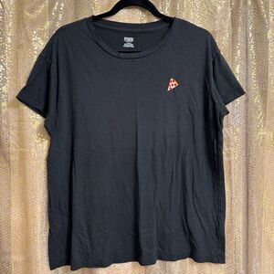 PINK Victorias Secret‎ Black T Shirt Embroidered Pizza Slice Medium
